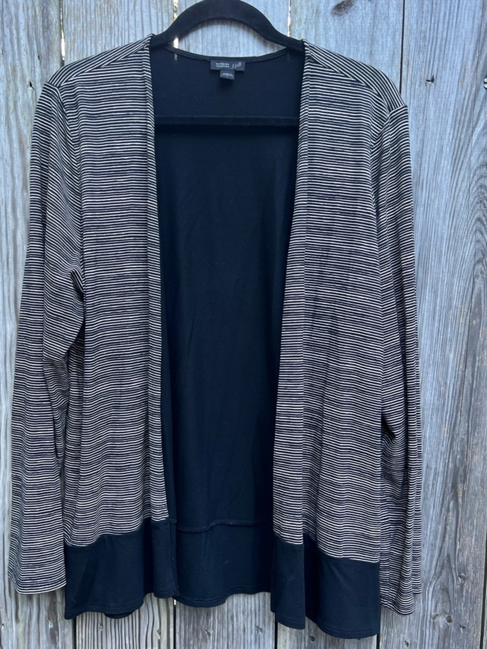 J JILL Tan and Black Small Stripe Wearever Collection Cardigan Women’s Large